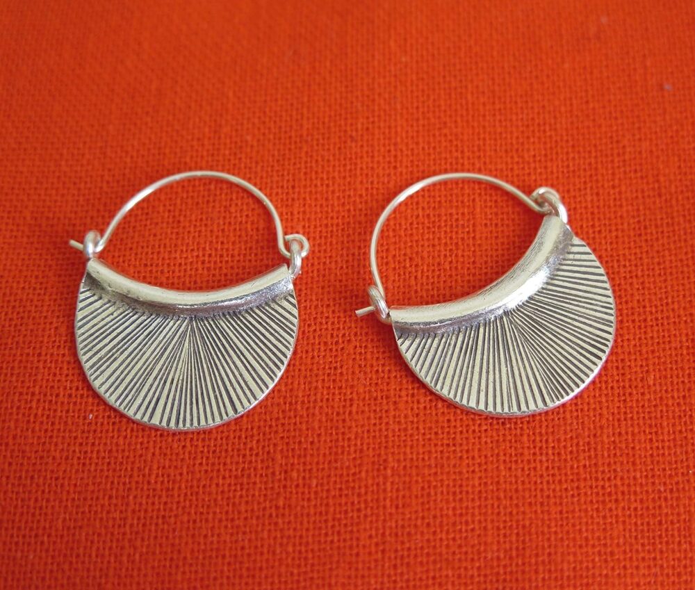 Sterling Silver Handmade Crescent Boho Hoop Earrings, 7/8" x 1 1/4" Half Moon Shape Ethnic Hippie Gypsy Bohemian Style, Gift for Her - Image 7