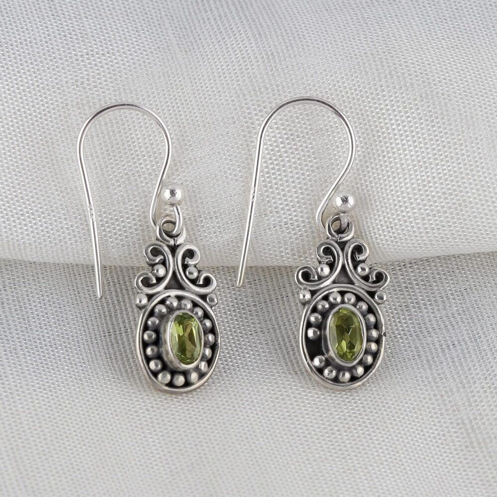 Natural Peridot Earrings 925 Sterling Silver Dainty Filigree Dangle Earrings for Women Bohemian Handmade Jewelry August Birthstone Minimalist Bridal Earrings Christmas Gift for her - Image 3