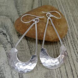 Sterling Silver Long Hammered Crescent Boho Statement Dangle Earrings, Handmade Shinny Half Moon Shape Plate Bohemian Drop Earrings - Image 7