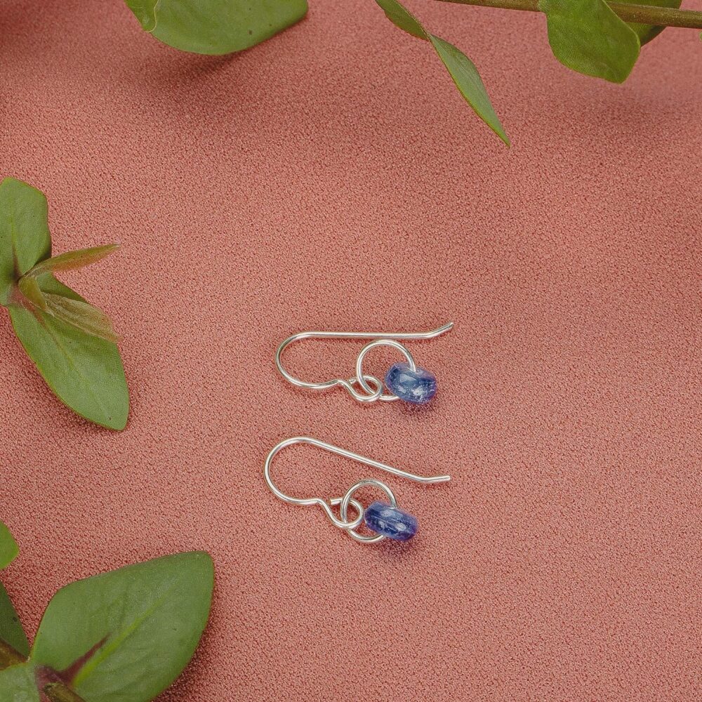 Tiny Blue Kyanite Gemstone Spinner Orbit Earrings | Tiny Little Boho 925 Sterling Silver Dangle Drop Earrings For Women and Girls - Image 7