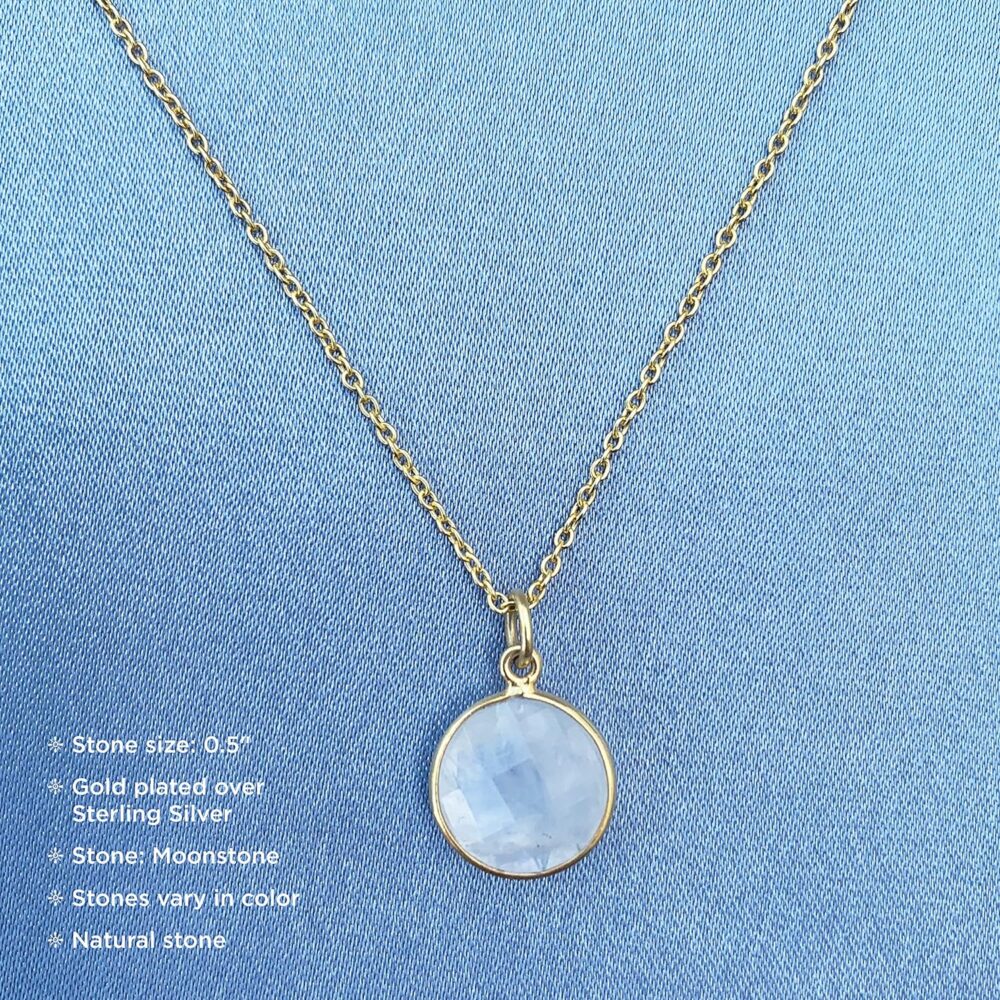 Moonstone Artisan Pendant Necklace, Round White Gemstone, 18K Gold Silver 925 Jewelry, Layering Necklaces, June Birthstone Gift - Image 7