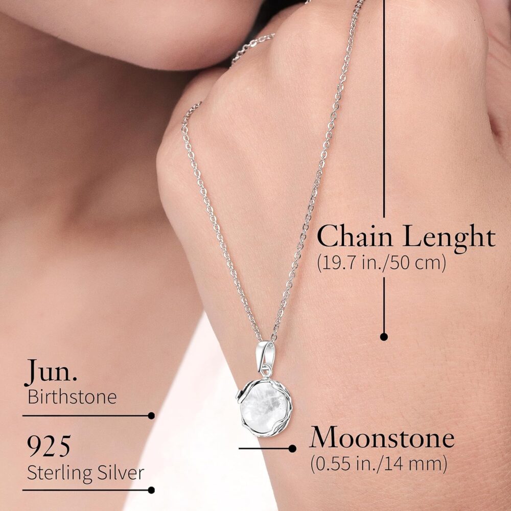 925 Sterling Silver Moonstone Necklace – 14mm White Iridescent Gemstone Pendant, June Birthstone Gift for Women - Image 6