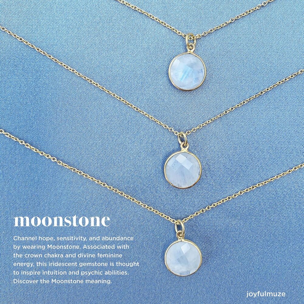 Moonstone Artisan Pendant Necklace, Round White Gemstone, 18K Gold Silver 925 Jewelry, Layering Necklaces, June Birthstone Gift - Image 2