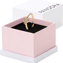 Pandora Celestial Sparkling Sun Ring - Gold-Plated Ring for Women - Layering or Stackable Ring - Gift for Her - 14k Gold with Clear Cubic Zirconia - With Gift Box