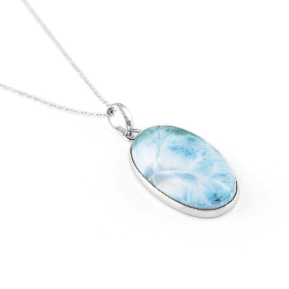 Natural Sky Blue Larimar Stone Bezel Pendant Dainty Necklace Handmade Necklace For Women Healing Chakra Energy Crystals, Birthstone Jewelry, 925 Sterling Silver 18 inch, Christmas Gift for Her