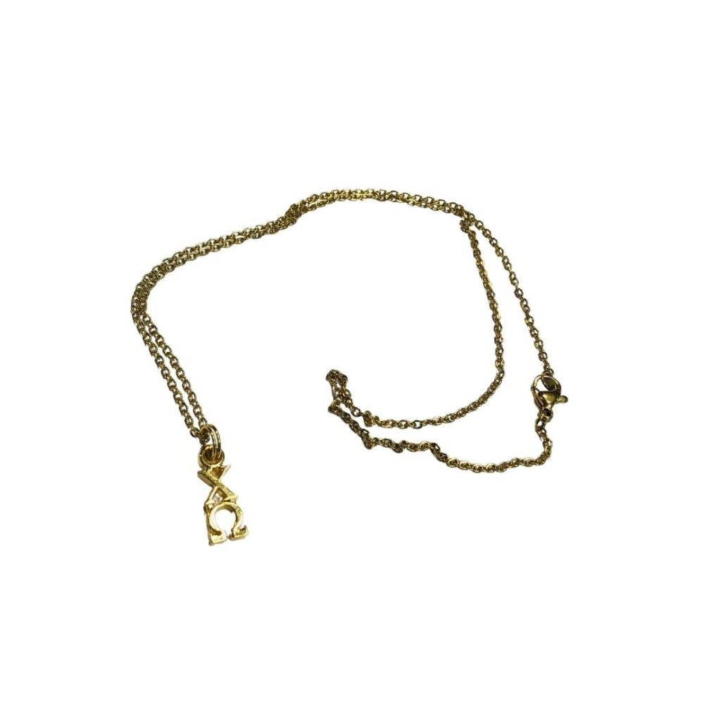 Gold 24K Plated Chi Omega XO Sorority Lavaliere Artisan Necklace, 18 inch chain