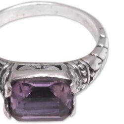 NOVICA Artisan Handmade Amethyst Single Stone Ring Faceted Purple from Bali .925 Sterling Silver Cocktail Indonesia Leaf Tree Floral Birthstone 'Padang Galak Beauty'