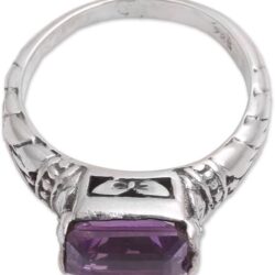 NOVICA Artisan Handmade Amethyst Single Stone Ring Faceted Purple from Bali .925 Sterling Silver Cocktail Indonesia Leaf Tree Floral Birthstone 'Padang Galak Beauty' - Image 5