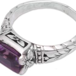 NOVICA Artisan Handmade Amethyst Single Stone Ring Faceted Purple from Bali .925 Sterling Silver Cocktail Indonesia Leaf Tree Floral Birthstone 'Padang Galak Beauty' - Image 4