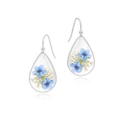 Jayden Small Earrings for Women Girls,Forget-Me-Not and Queen Anne'S Lace Pressed Flower Earrings, Unique Cute Earrings,Bohemian Earrings,Great Birthday or Christmas Gift, Silver, Short Hook