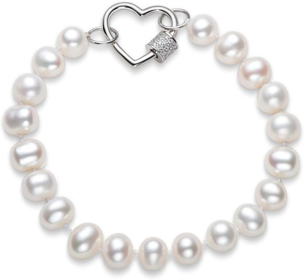 DENGGUANG Freshwater Cultured Pearl Bracelet White Pearl All Shape Clasp Strand Bracelets for Women Jewelry Gift Size: 6-7mm/7-8mm/8-9mm/9-10mm/10-11mm