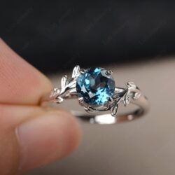 LUO Round Shaped 7 MM Gemstone Ring Leaf Promise Ring 925 Sterling Silver Birthstone Ring for Women - Image 2