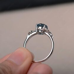 LUO Round Shaped 7 MM Gemstone Ring Leaf Promise Ring 925 Sterling Silver Birthstone Ring for Women - Image 3