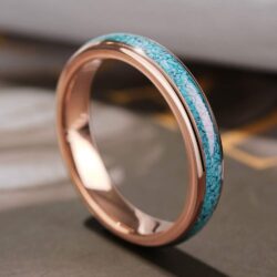 THREE KEYS JEWELRY Mens Womens Tungsten Ring 4mm 6mm 8mm Created-turquoise Granules Inlay Silver Black Rose Gold Wedding Band - Image 2