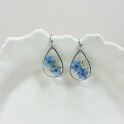 Jayden Small Earrings for Women Girls,Forget-Me-Not and Queen Anne'S Lace Pressed Flower Earrings, Unique Cute Earrings,Bohemian Earrings,Great Birthday or Christmas Gift, Silver, Short Hook - Image 5