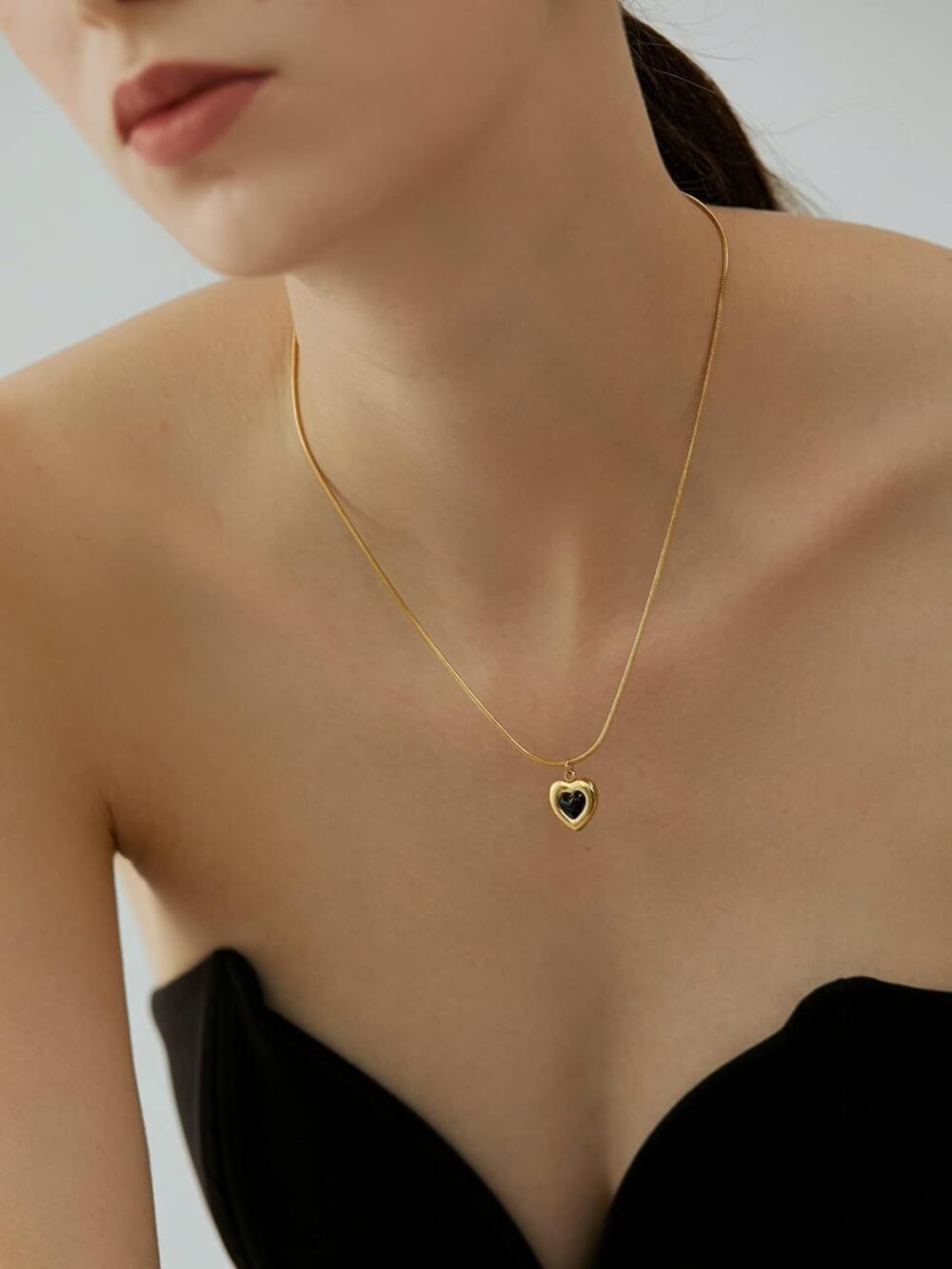 16" Handmade 18K Gold Plated Vintage Heart Black Onyx Pendant Necklace, Heart black glaze energy healing crystal pendant necklace jewelry, Inspirational Gifts for Women, Mom, Sister - Image 2