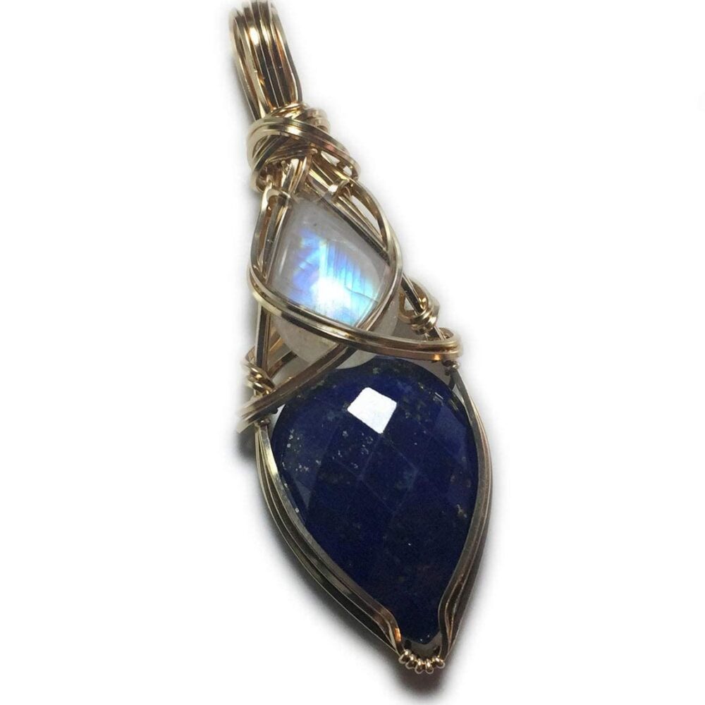 Lapis Lazuli and Moonstone Necklace Pendant | Blue Crystal Necklace | Rainbow Moonstone Jewelry | Charged Moonstone Crystal Necklace for Women | Gift For Her Lapis Egyptian Jewelry LMG2