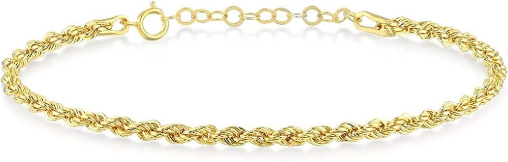 GELIN 14k Solid Gold Rope Chain Bracelet for Women