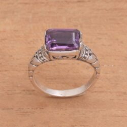 NOVICA Artisan Handmade Amethyst Single Stone Ring Faceted Purple from Bali .925 Sterling Silver Cocktail Indonesia Leaf Tree Floral Birthstone 'Padang Galak Beauty' - Image 2