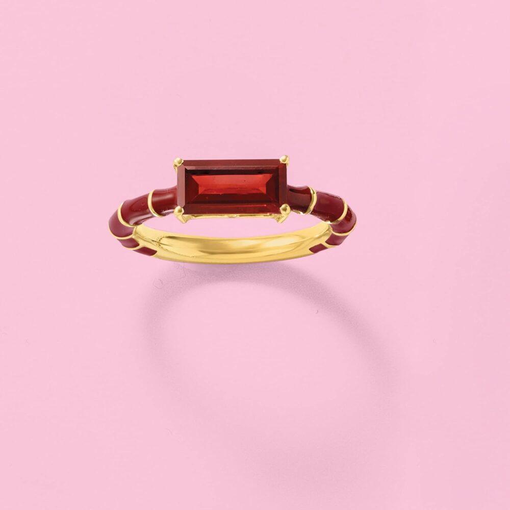 Ross-Simons 1.70 ct. t.w. Garnet and Red Enamel Ring in 18kt Gold Over Sterling - Image 4