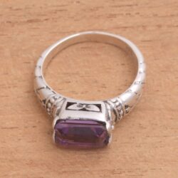 NOVICA Artisan Handmade Amethyst Single Stone Ring Faceted Purple from Bali .925 Sterling Silver Cocktail Indonesia Leaf Tree Floral Birthstone 'Padang Galak Beauty' - Image 3