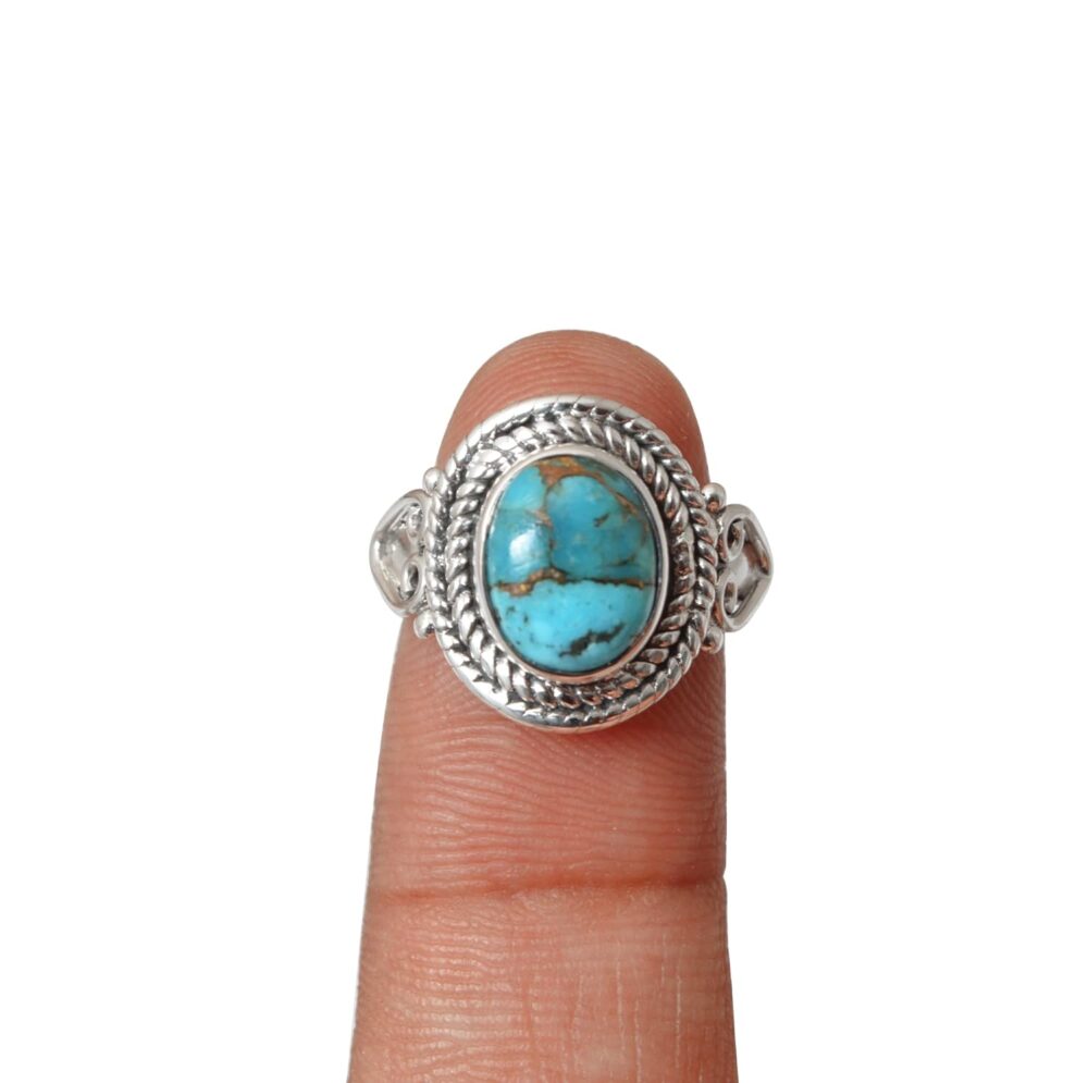 Turquoise Gemstone Ring, 925 Sterling Silver, Handmade Bezel Ring, Chakra Healing Crystals, Birthstone Bohemian Jewelry, Minimalist, Oval Ring for Women (Size 6) - Image 3