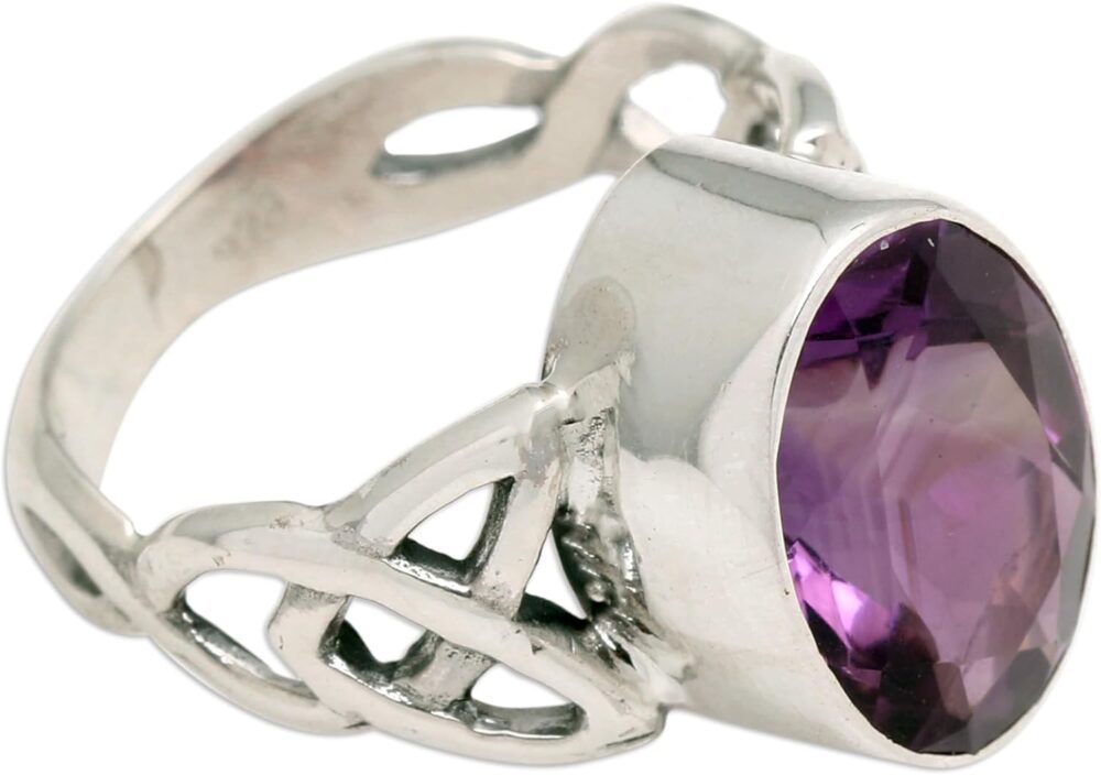 NOVICA Artisan Handmade Amethyst Cocktail Ring .925 Sterling Silver Indonesia Purple Single Stone Gemstone Birthstone 'Lavender Moon'