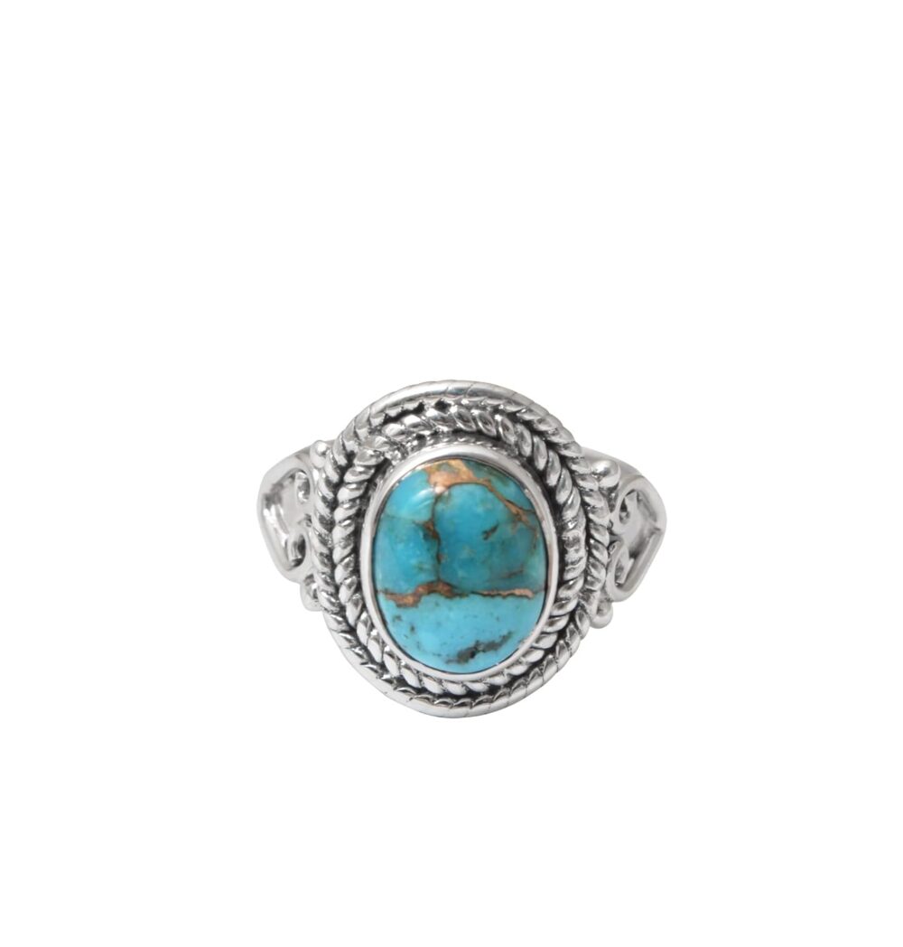 Turquoise Gemstone Ring, 925 Sterling Silver, Handmade Bezel Ring, Chakra Healing Crystals, Birthstone Bohemian Jewelry, Minimalist, Oval Ring for Women (Size 6)