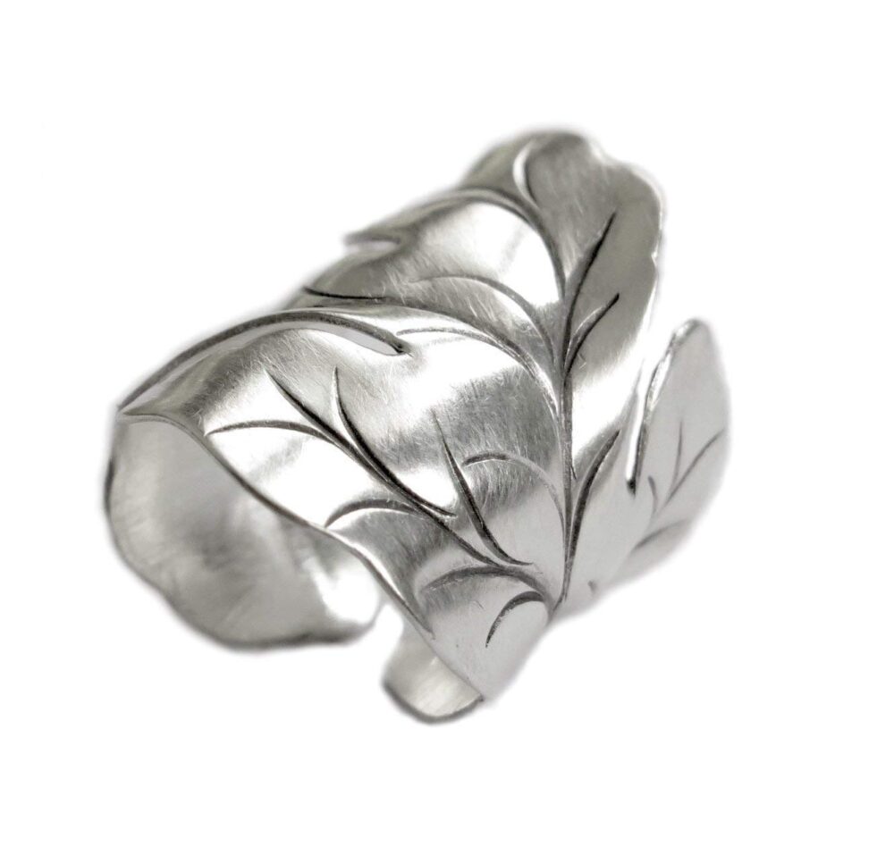 Sterling Silver Handmade Large Nature Boho Leaf Statement Wide Ring Adjustable Wrap to Sizes 6 to 11 also as Thumb Ring