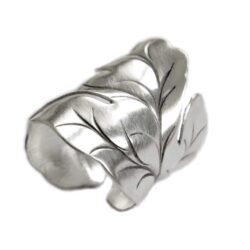 Sterling Silver Handmade Large Nature Boho Leaf Statement Wide Ring Adjustable Wrap to Sizes 6 to 11 also as Thumb Ring