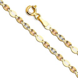 The World Jewelry Center 14k Real Tri Color Gold Solid 3mm Flat Star Diamond Cut Chain Necklace with Spring Ring Clasp