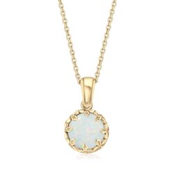 White Opal Pendant Necklace for Women in 14k Yellow Gold Plated on 925 Sterling Silver - October Birthstone 8mm Round Cut Gemstone - Vintage Handmade Crown Style Silver Mount on a Gold Plate Chain - Image 6