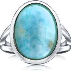 Bling Jewelry Personalized Large Oval Cabochon Bezel Gemstone Split Shank Boho Statement Pink Quartz Labradorite Moonstone Ring For Women Teen .925 Sterling Silver Customizable - Image 2