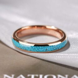 THREE KEYS JEWELRY Mens Womens Tungsten Ring 4mm 6mm 8mm Created-turquoise Granules Inlay Silver Black Rose Gold Wedding Band - Image 3