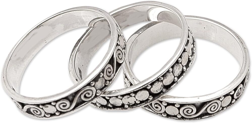 NOVICA Artisan Handmade .925 Sterling Silver Stacking Rings Band Indonesia Bohemian 'Together'(Set of 3)