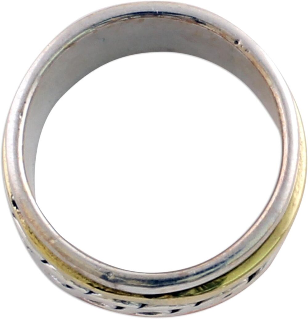 NOVICA Artisan Handmade .925 Sterling Silver Meditation Spinner Ring Copper Brass from India 'Spinning Braid' - Image 3