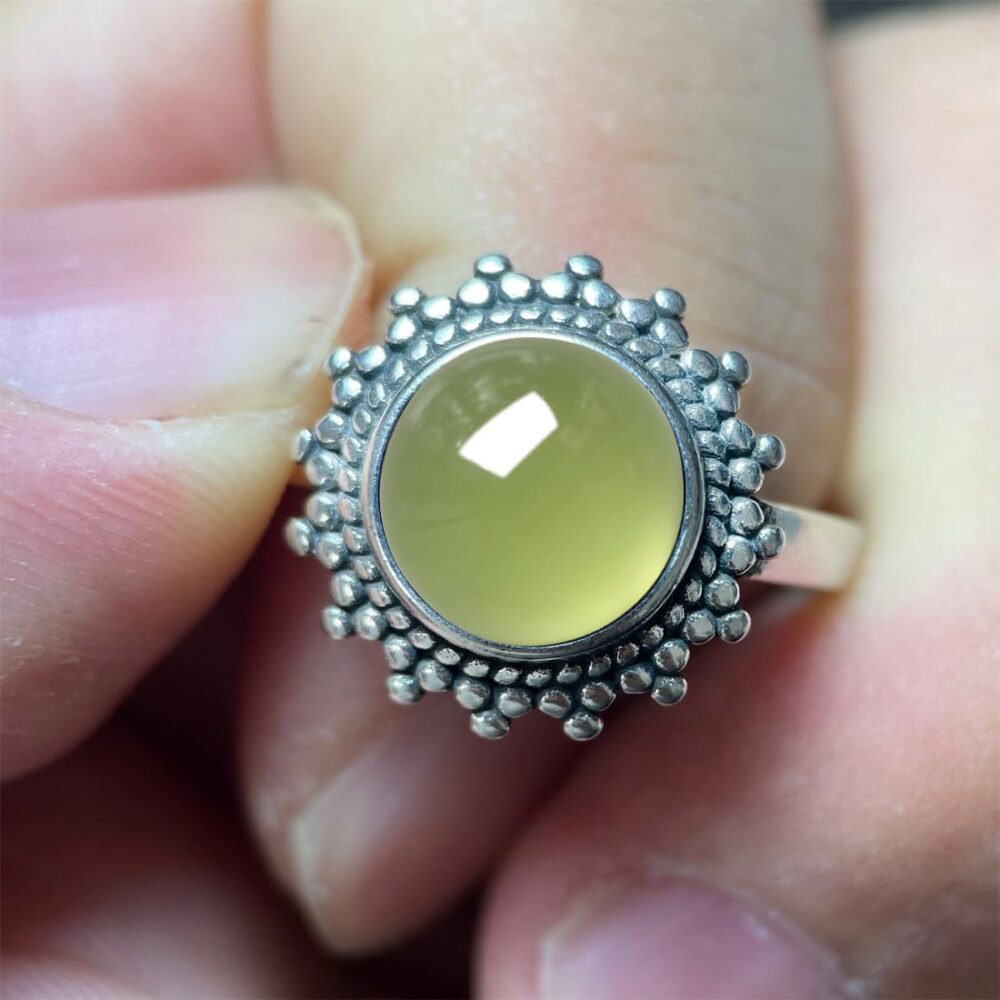 Retro Natural Olive Green Agate Jade Stone Ring,Antique Vintage S925 Sterling Silver Real Genuine Crystal Quartz Gemstone Boho Bohemian Statement Ring Jewelry for Women (A02_Olive Green Agate, 8) - Image 2