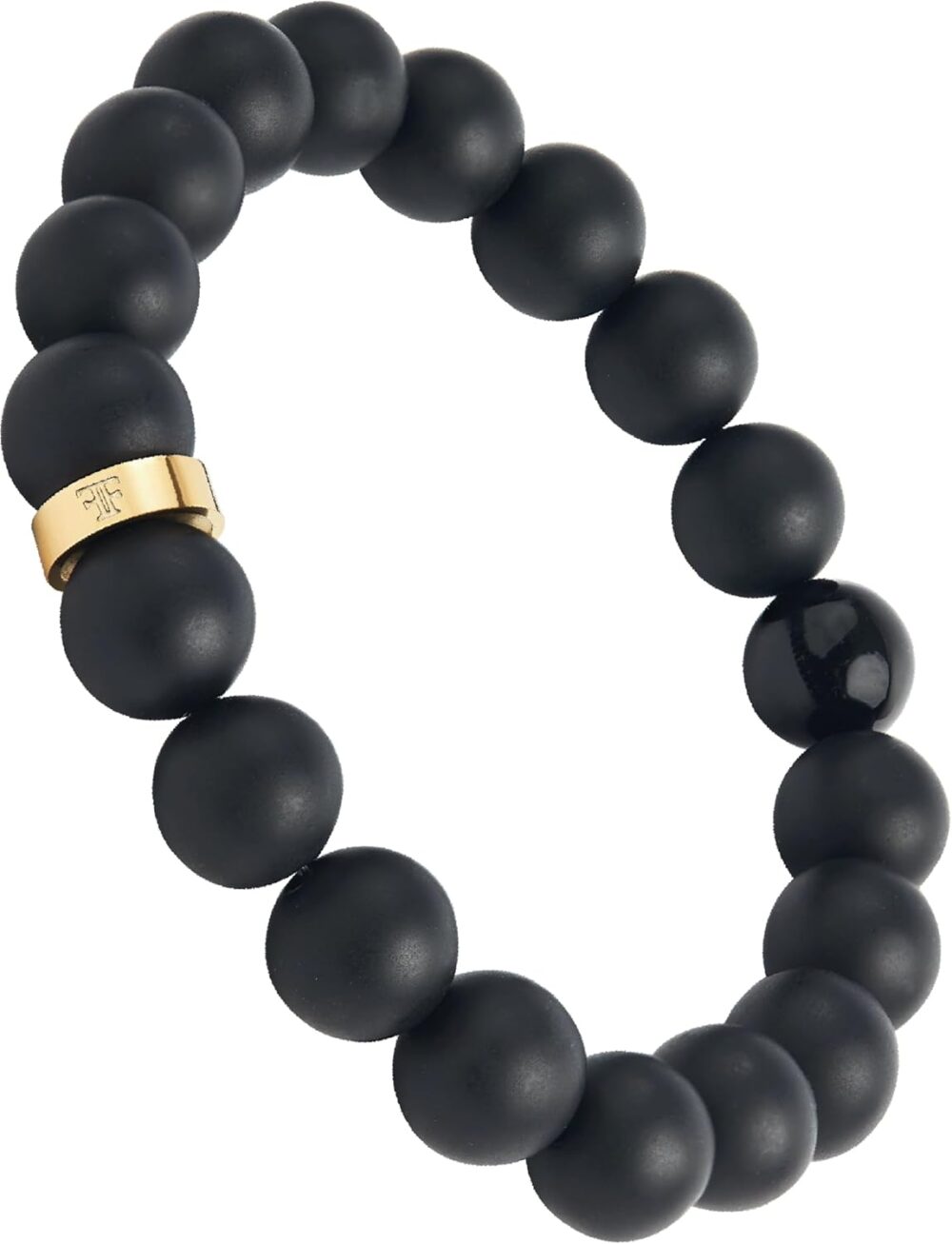 Forge & Foundry Men’s Matte Black Solid Onyx Beaded Bracelet | Polished 18K Gold Plated, Polished Stainless Steel or Polished Black Signature Bead Options | "Andalus" | Refined Hand-Crafted Jewelry, Designed by Jewelers, Forged for Men