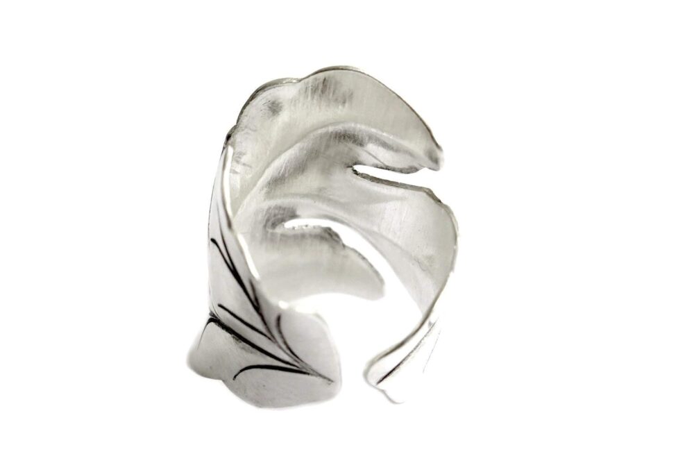 Sterling Silver Handmade Large Nature Boho Leaf Statement Wide Ring Adjustable Wrap to Sizes 6 to 11 also as Thumb Ring - Image 7