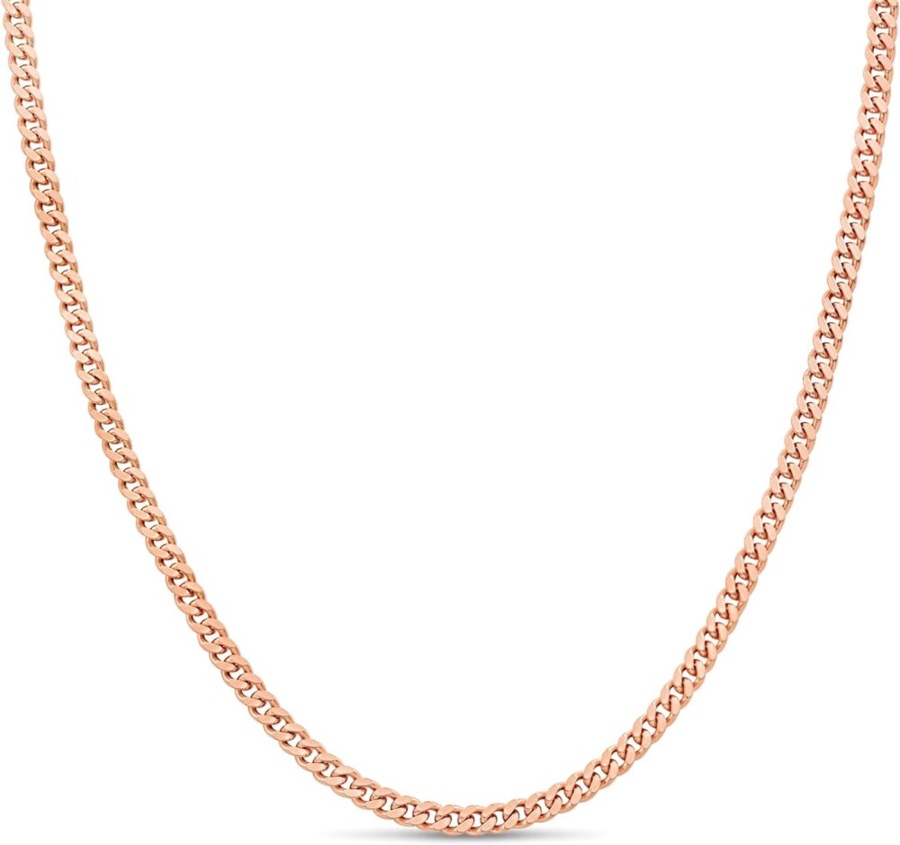 KEZEF Miami 18k 3mm Cuban Link Chain for Boys Girls 925 Sterling Silver Necklace Chain Tarnish Free Gold Necklace Gold Plated Chain Rose Gold Chains Sterling Silver Chain