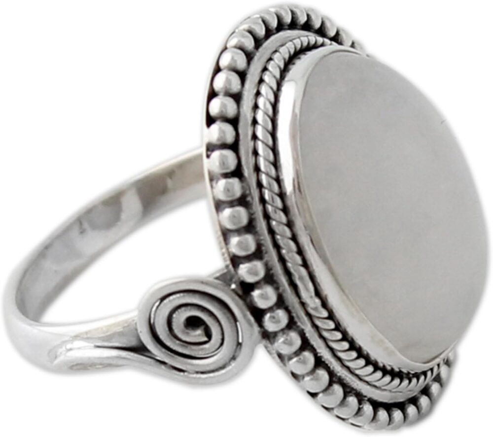 NOVICA Artisan Handmade Rainbow Moonstone Cocktail Ring India .925 Sterling Silver with White Clear 'Rainbow Glow' - Image 2