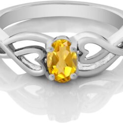 Gem Stone King 925 Sterling Silver Natural Citrine Engagement Ring For Women (0.40 Cttw, Oval 6X4MM, Gemstone Birthstone, Available In Size 5, 6, 7, 8, 9) - Image 2