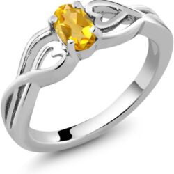 Gem Stone King 925 Sterling Silver Natural Citrine Engagement Ring For Women (0.40 Cttw, Oval 6X4MM, Gemstone Birthstone, Available In Size 5, 6, 7, 8, 9)