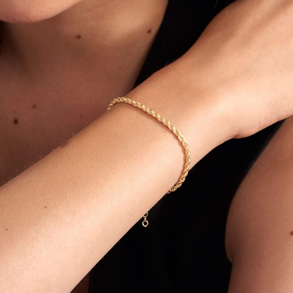 GELIN 14k Solid Gold Rope Chain Bracelet for Women - Image 2