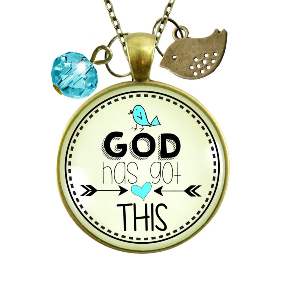 He Has Got This Necklace Faith Inspired Jewelry for Women Boho Style Chain 24" - Handmade Godly Saying Pendant, Bronze Bird Charm, Encourage with Thoughtfully Packaged Message Card & Gift Box