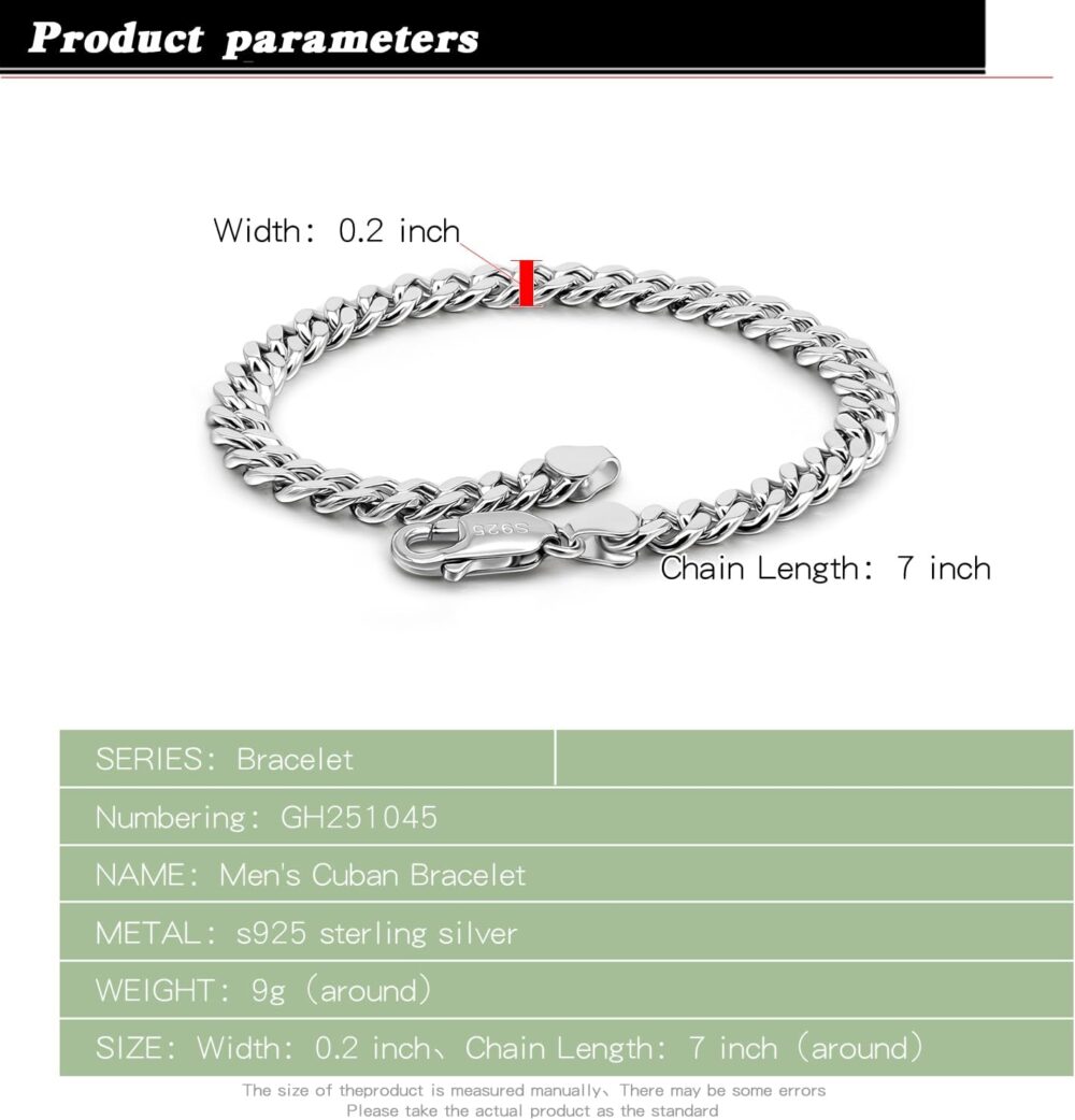 Italian Sterling Silver Cuban Link Chain Bracelet Men 3MM 4MM 5MM 6.3 "6.7" 7 "7.5" 8 "8.5" 9 "Solid 925 Silver Bangle For Woman Teen Boy Cuff Jewelry Gift - Image 3