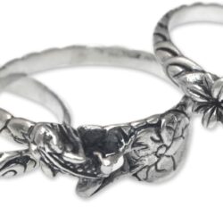 NOVICA Artisan Handmade Blue Topaz Stacking Rings Dragonfly Frog Silver 3 Sterling Indonesia Animal Themed Floral Birthstone 'Garden of Eden'