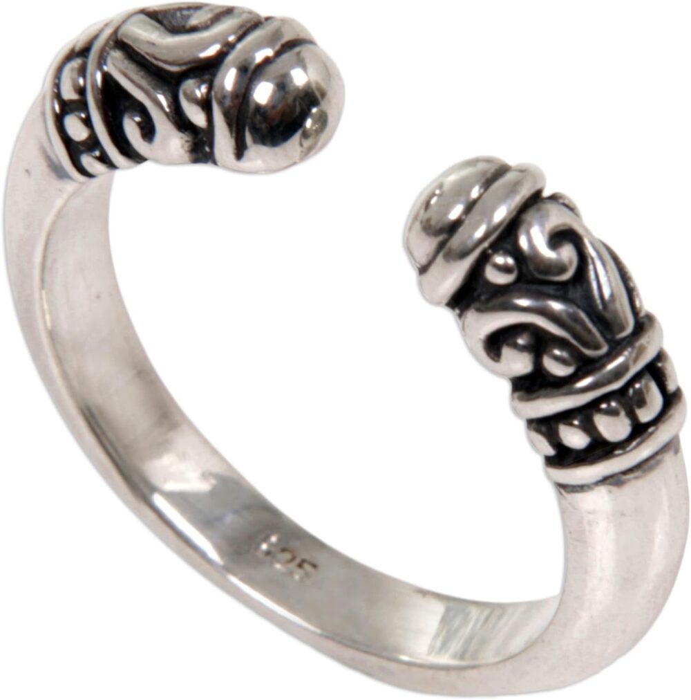 NOVICA Artisan Handmade .925 Sterling Silver Wrap Ring from Indonesia 'Twin Buds' - Image 2