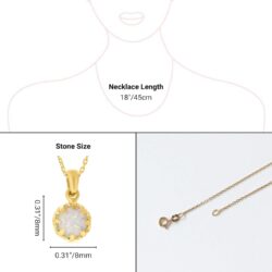 White Opal Pendant Necklace for Women in 14k Yellow Gold Plated on 925 Sterling Silver - October Birthstone 8mm Round Cut Gemstone - Vintage Handmade Crown Style Silver Mount on a Gold Plate Chain - Image 7