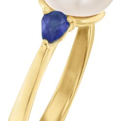 Ross-Simons 8mm Cultured Pearl and .30 ct. t.w. Sapphire Ring in 18kt Gold Over Sterling - Image 3